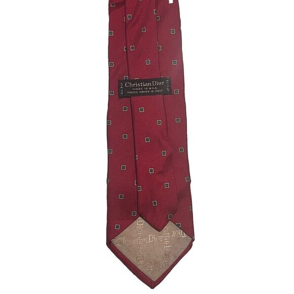 Christian Dior Tie Silk Red All Over Geometric Print Vintage - Picture 2 of 5
